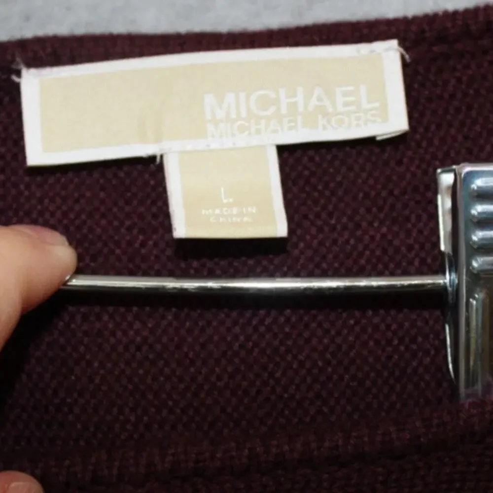 MICHAEL KORS Sweater Sz Large Burgundy Knit Gold Metal Zippers‎